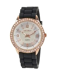 Womens Black Silicone Band Watch Rose Gold Crystal Bezel Designer Inspired Jade LeBaum - JB202755G
