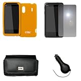 EMPIRE Black Leather Case Pouch with Belt Clip and Belt Loops + Orange Sili ....