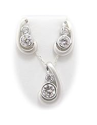 Sterling Silver CZ Pendant Earrings Flat Cable Chain 18 inch