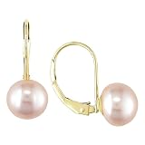 10K Yellow Gold 7-7.5mm Pink Cultured Freshwater Pearl Earrings