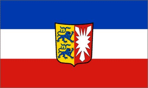 Top Qualität – Flagge SCHLESWIG-HOLSTEIN MIT WAPPEN Fahne, 90 x 150 cm, EXTREM REIßFEST, Keine BILLIG-CHINAWARE, Stoffgewicht ca. 100 g/m², sehr robust, extra starke Messing-Ösen – mehrfach umlaufend genäht, ideal als Hissflagge Hissfahne für Innen/Außen, für Haus, Garten zur Deko