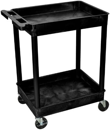 Office Accents 34" H Mobile Multipurpose Utility Cart with 2 Tub Shelves and Ergonomic Handle - Black, Great for Warehouse, Garage and More