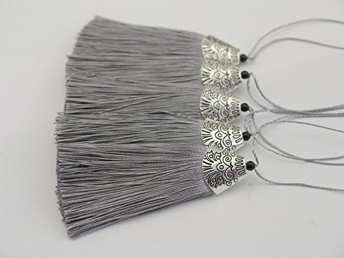 Sansam 10pcs 2.2'' Grey Craft Tassels with Anitque Silver Cap for Jewelry Making, Crafting, Keychains etc.