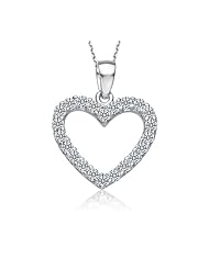 Everbling Diamond Accent Heart Pendant Cubic Zirconia Rhodium Plated 925 Sterling Silver with 18" Silver Chain Necklace