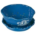 Saparna Hand Painted Ceramic Earthenware 8-Inch Berry Bowl with Dish, Anjolie Blue by Rommel Nueva