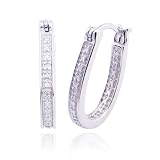 Platinum Plated Sterling Silver Genuine Diamond Accent Oval Hoop Earrings