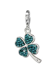 SilberDream Glitter Charm shamrock with light blue Czech crystals 925 Sterling Silver Charms Pendant with Lobster Clasp for Charms Bracelet, Necklace or Earring GSC513H