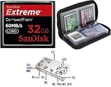 Sandisk 32GB Extreme CF Compact Flash Memory Card SDCFX-032G - UDMA 60MB/s 400x (Bonus Kit Includes Free Memory Card Wallet & CF Card Reader)