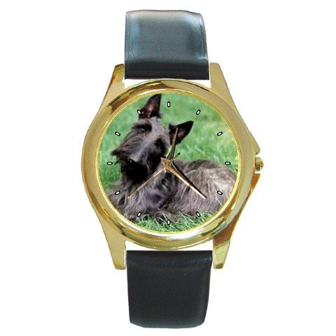Scottish Terrier Scottie Round Gold Metal Watch