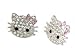 Adorable Kitty Pink Ribbon Bow Crystal Stud/Post Earrings Silver Tone 1 ~ GIFT BOXED