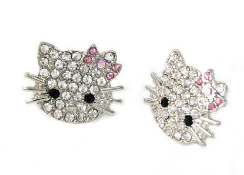 Click here to buy Adorable Kitty Pink Ribbon Bow Crystal Stud Post Earrings Silver Tone 1 ~ GIFT BOXED.