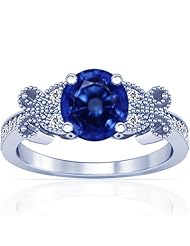 18K White Gold Round Cut Blue Sapphire Ring With Sidestones (GIA Certificate)