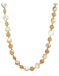 Red Aventurine Coins with Freshwater Cultured Pearl Coins and Squares Necklace 18"