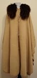 Alpaca Wool Women's Cloak Cape Vicuna Color, with Real Raccoon Fur + Free Windsor 100ct
