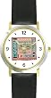 Menorah No.1 Judaica Jewish Theme - WATCHBUDDY&reg; DELUXE TWO-TONE THEME WATCH - Arabic Numbers - Black Leather Strap-Women's Size-Small