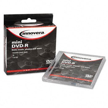 INNOVERA 8cm Minidisc DVD-R 1.4GB 4x W/Jewel Case Silver 3/Pack Easy To Write On