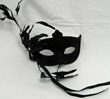 Enchanting Black Masquerade Mask with Fancy Feathers and Gothic Lace