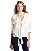 Democracy Women's Button And Tie Front Top, White, Large-visli Cheap Deals