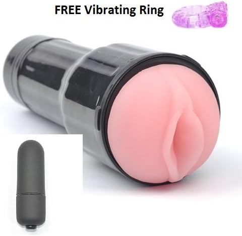 Vibrating Fleshlight Style Vaginal Pussy Male Masturbator - Very Large Chamber - With Free Vibrating Cock Penis Ring for Enhanced Male Stimulation and Prolonged Erection - Exclusively Sold by Discreet Packages