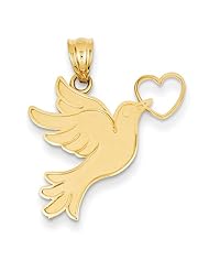 14k Yellow Gold Dove with Heart Charm Pendant