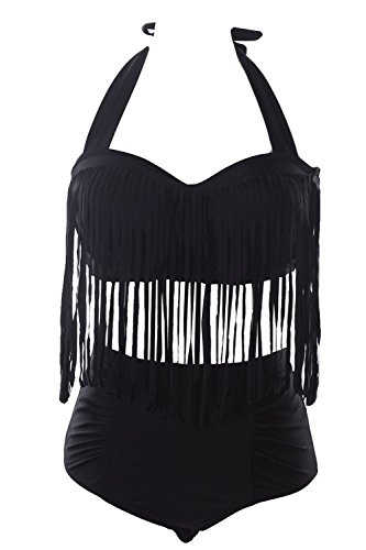 Womens Plus Size Bikini Retro High Waist Braided Fringe Top Swimwear Plus Size