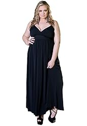 V-neck Spaghetti Strap Empire   Waistline Sabrina Neck Polyester/Spandex Maxi Dress 