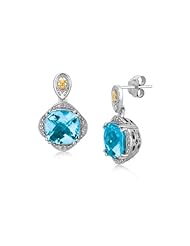 18K Yellow Gold and Sterling Silver Blue Topaz and Diamond Earrings