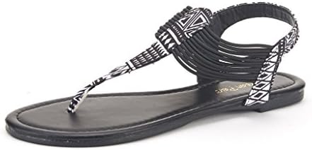 SeePopular SPPARKLY Women's Elastic Strappy String Thong Ankle Strap Summer Gladiator Sandals Black Multi 7.5 B(M) US