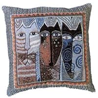 Laurel Burch Native Felines Cat Tapestry Throw PILLOW New