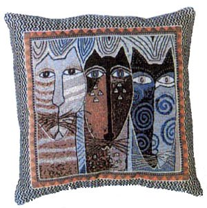 Laurel Burch Native Felines Cat Tapestry Throw PILLOW New