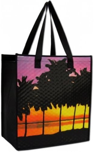 K Chang Tote Bag Insulated Tropical Paradise Sunset Black, Yellow Small