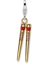 Sterling Silver 3-D Enameled Gold-plated Chopstick w/Lobster Claw Clasp Clasp Charm