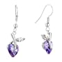 February Purple Flower Leaf Swarovski Crystal Dangle Earrings