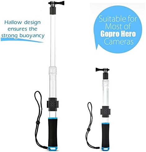 Coobay Transparent Extended Waterproof Floating Camera Hand Pole Selfie Stick Monopod with WIFI Remote Cilp Holder Cradle for GoPro Hero 4 3+ 3 2 1(Blue)