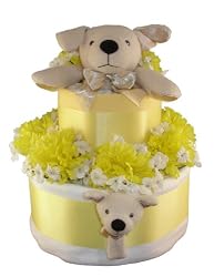 Yellow Dog 2 Tier Diaper Cake w/ Pampers Swaddlers, Small Lovie Blanket & Wrist Rattle, and Precious Cargo Baby Apparel and Accessories