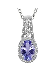 0.80 Ct Oval Blue Tanzanite and White Topaz Sterling Silver Pendant 18" Chain