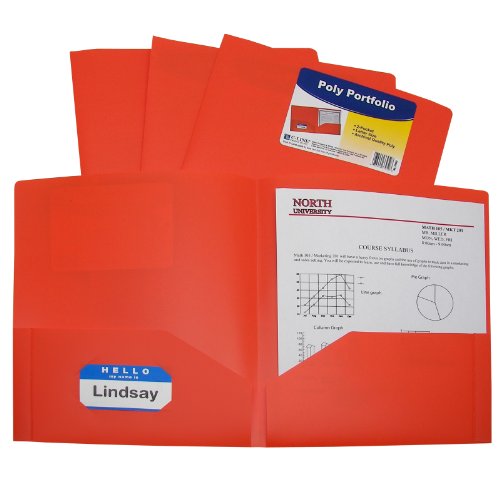C-Line Two-Pocket Heavyweight Poly Portfolio, For Letter Size Papers, Includes Business Card Slot, 1 Case of 25 Portfolios, Orange (33952)