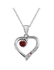 Genuine Red Garnet Gemstone Sterling Silver Heart Shape Pendant with Chain