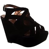 Womens Black Wedge Heel Suede Ankle Boots