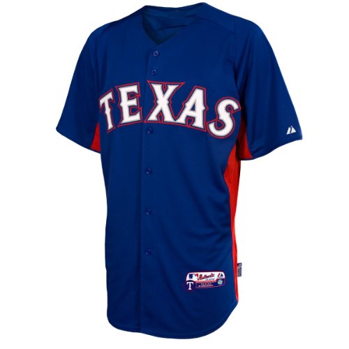 MLB Men's Texas Rangers Short Sleeve Authentic Button Front Cool Base Batting Practice Jersey (Royal/Scarlet, Medium)