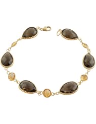 14 Karat Yellow Gold Faceted Smokey Quartz & Citrine Bracelet (8 Inch)