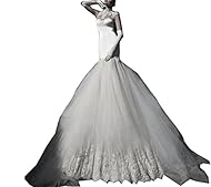 Junior High-Neck Lace  Mermaid Tulle  Ball Gown Wedding Dress 