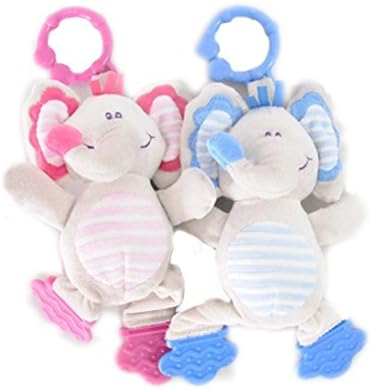 3-12 Months Baby Plush Stuffed Elephant Teether Crib Clip on Stroller Toy - Blue