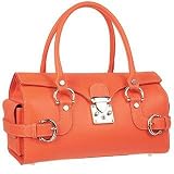 L.A.P.A. Horsebit Detail Leather Satchel Flap Bag Coral