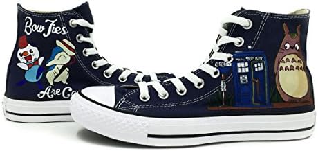Anime Converse All Star Blue Shoes Hand Painted My Neighbor Totoro DW Police Box Shoes High Top Canvas Sneakers