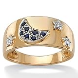 BLue Sapphire & Diamond Accents 10k Gold Moon & Star Ring