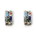 Barse Sterling Silver Multi Stone Hoop Earrings