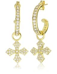 King Baby 18K Vermeil Small Pave Cubic-Zirconia Hoops with MB Cross