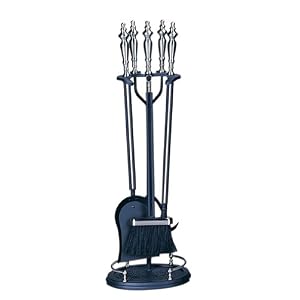 5 Pc Brushed Nickel and Black Fireset W  Double Rods by UniFlame