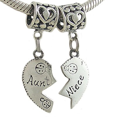 41pkEEGi9nL Sterling Silver Jewelry: Aunt and Niece Heart Sterling Silver Bead Charms for European Bracelet